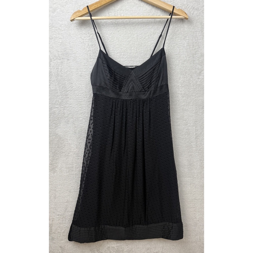 Y2K BCBG Black 100% Silk Dress 6 Swiss Dot Babydoll Corset Spaghetti Strap 2000s